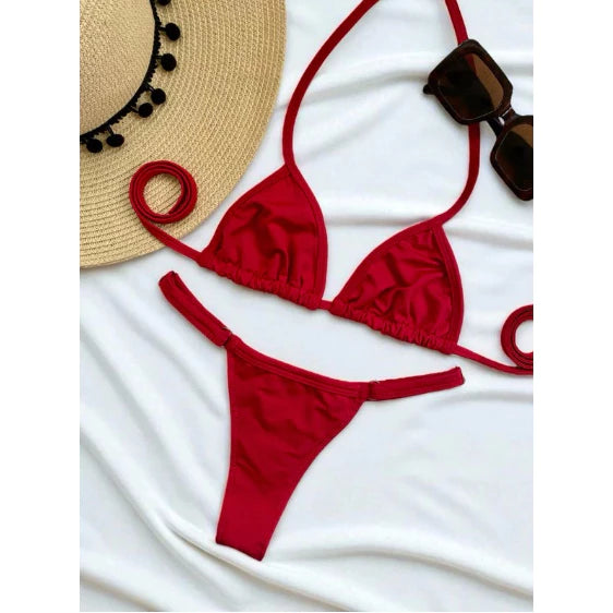 biquini cortininha fita vermelho