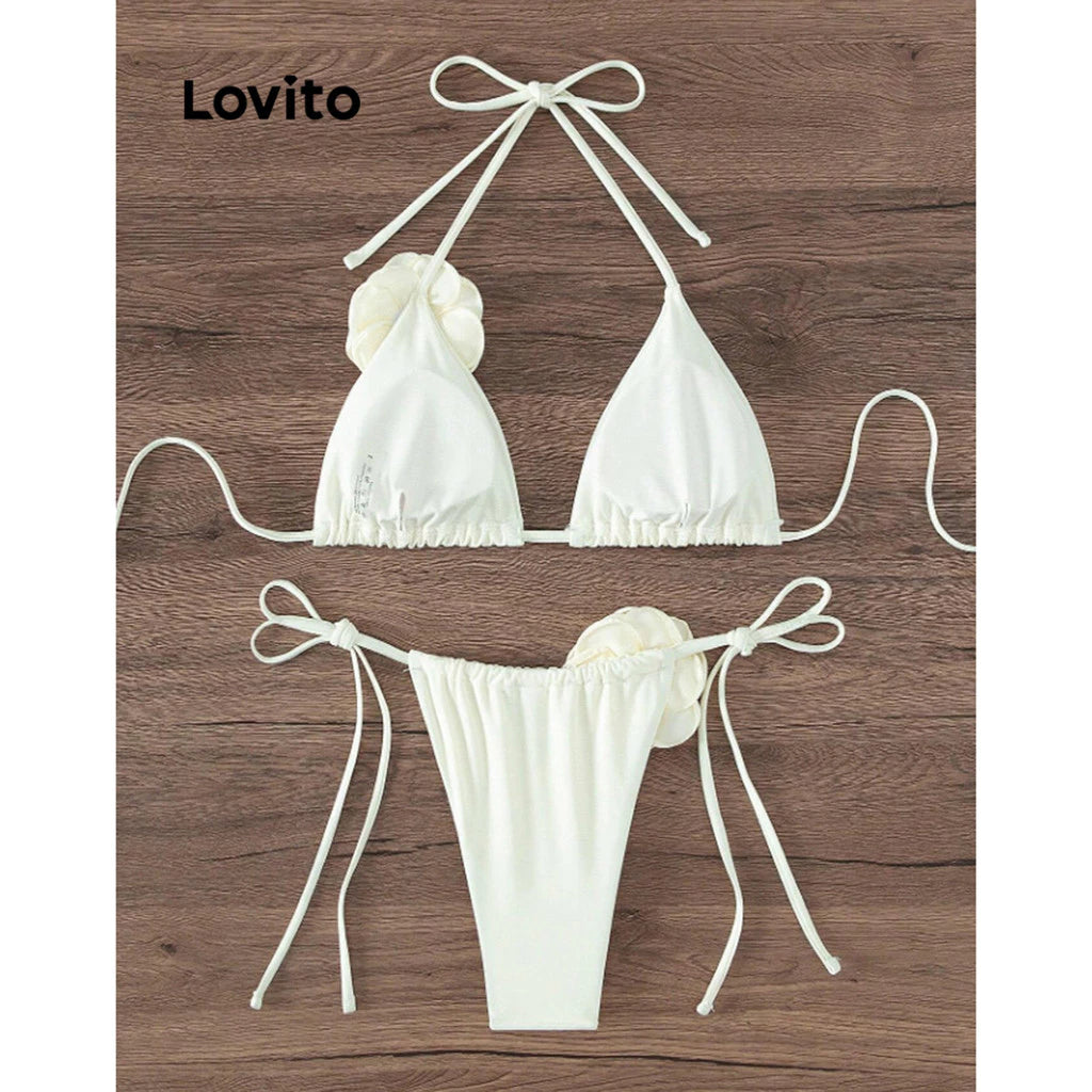 biquíni casual com apliques lisos branco