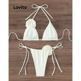 biquíni casual com apliques lisos branco